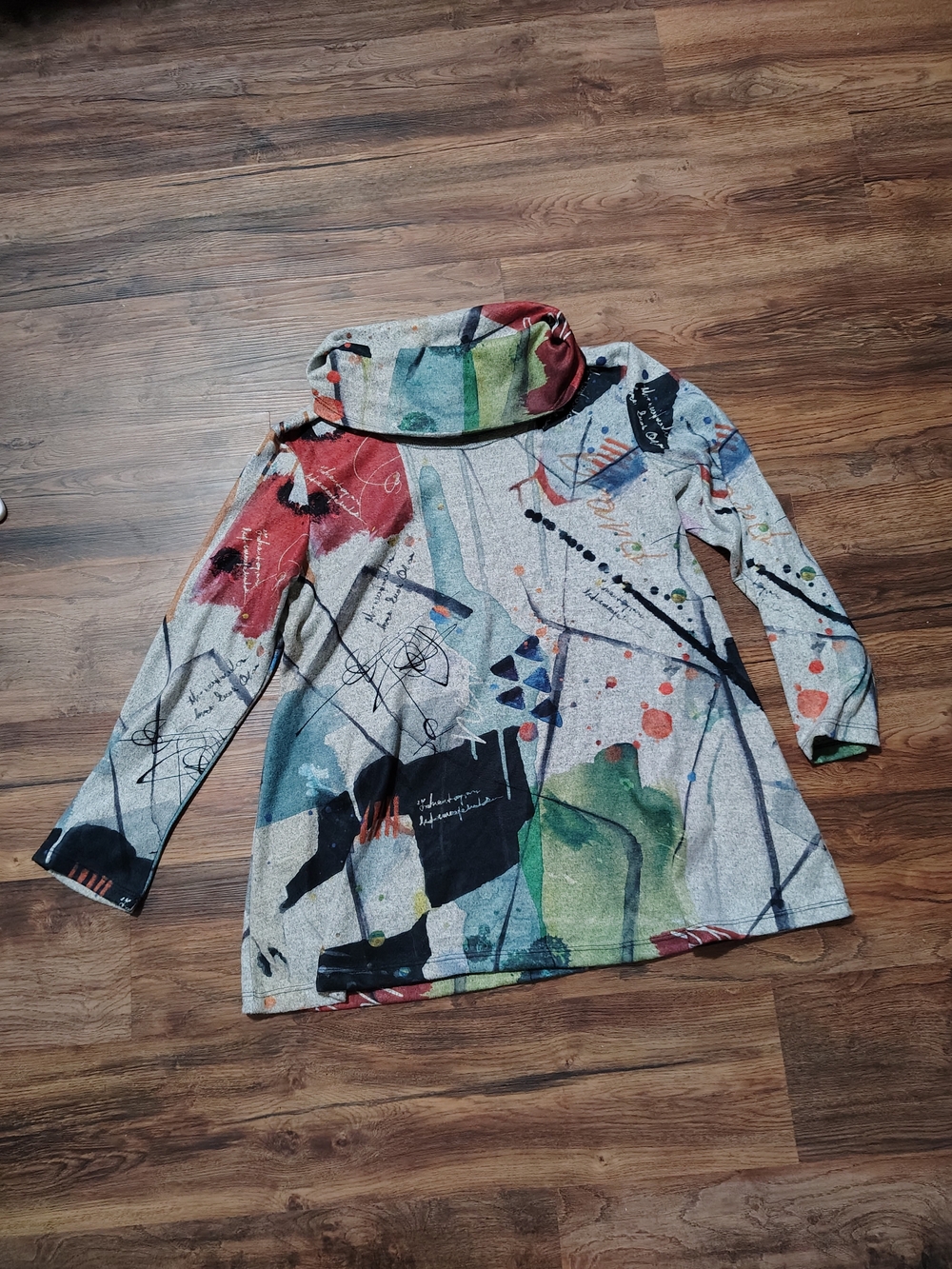 Abstract Multicolor Cowl Neck Pullover Sweater